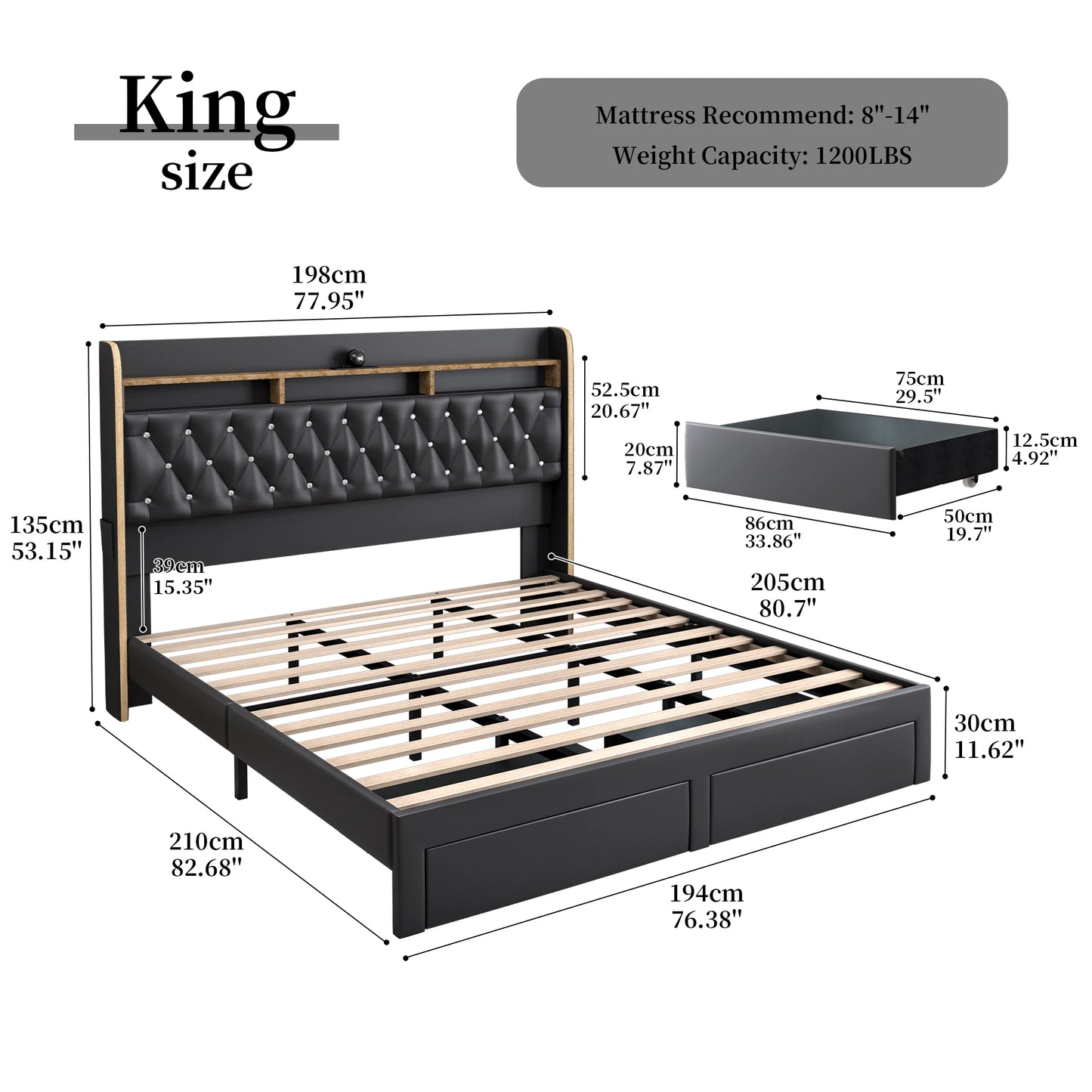 Queen LED Bed Frame with Star Projector