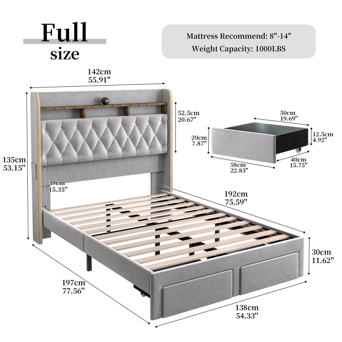 Queen LED Bed Frame with Star Projector