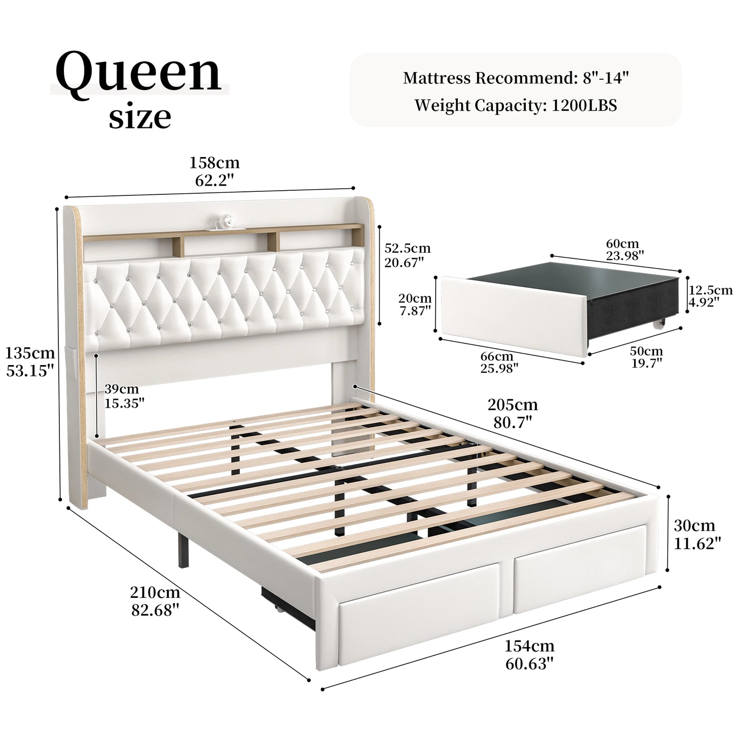 Queen LED Bed Frame with Star Projector