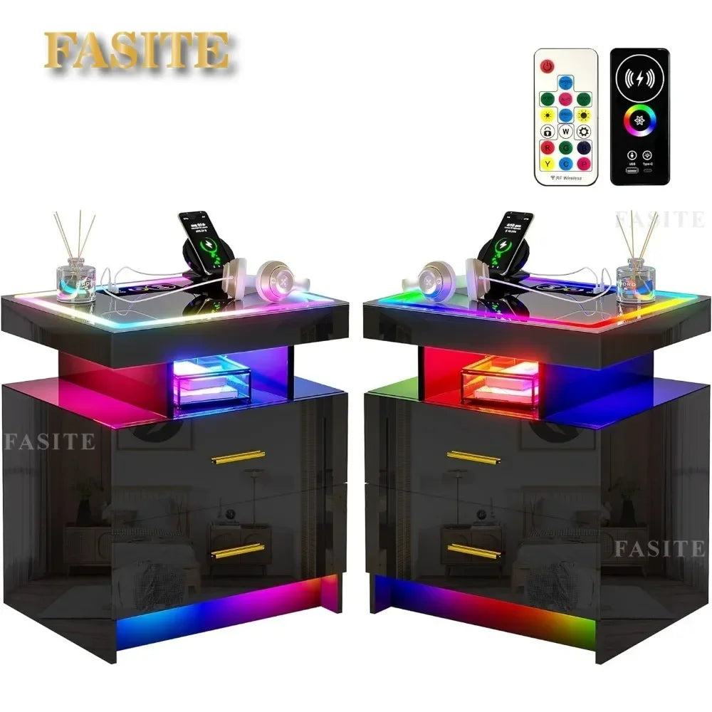 Set of 2 Nightstands with Smart LEDS