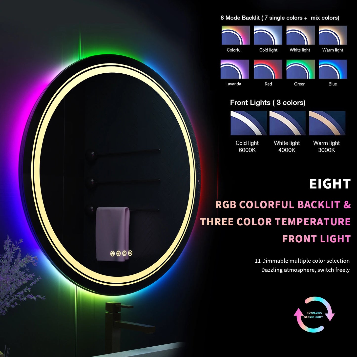 Large Round LED Bathroom Mirror