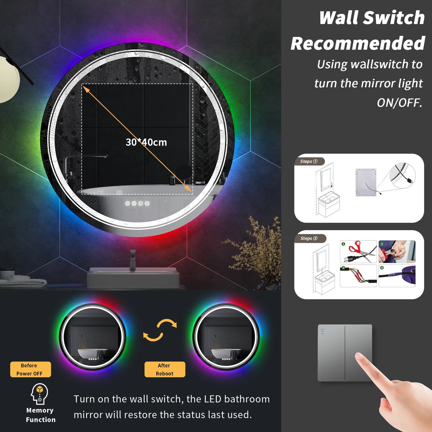Large Round LED Bathroom Mirror