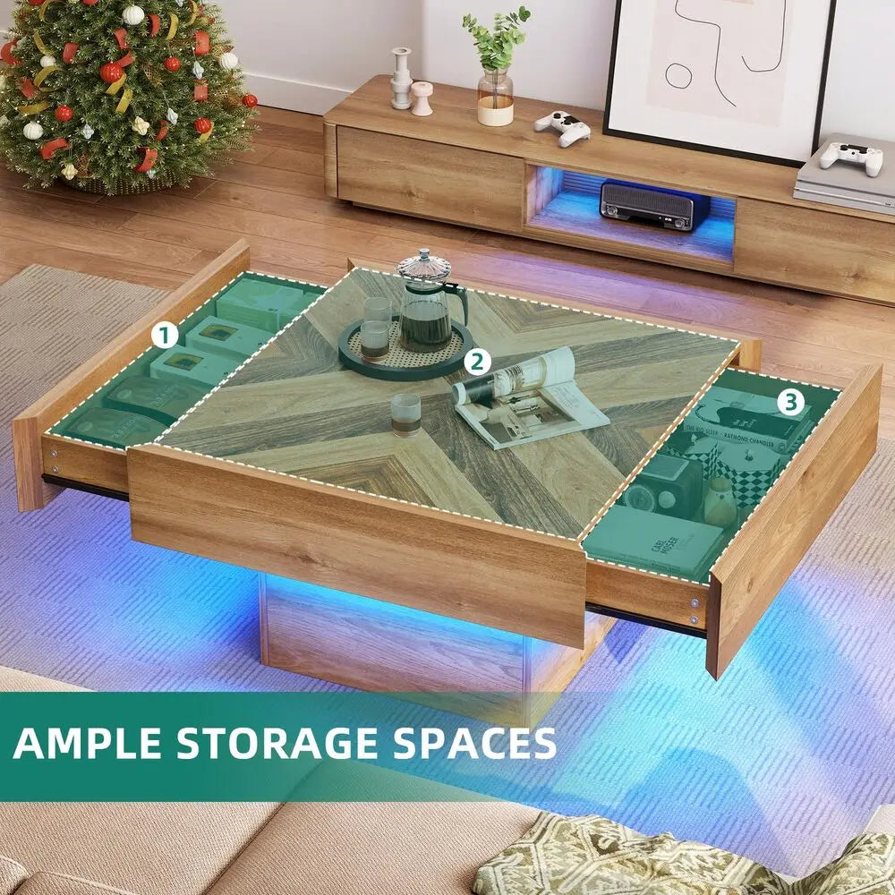 Wooden Square LED Coffee Table