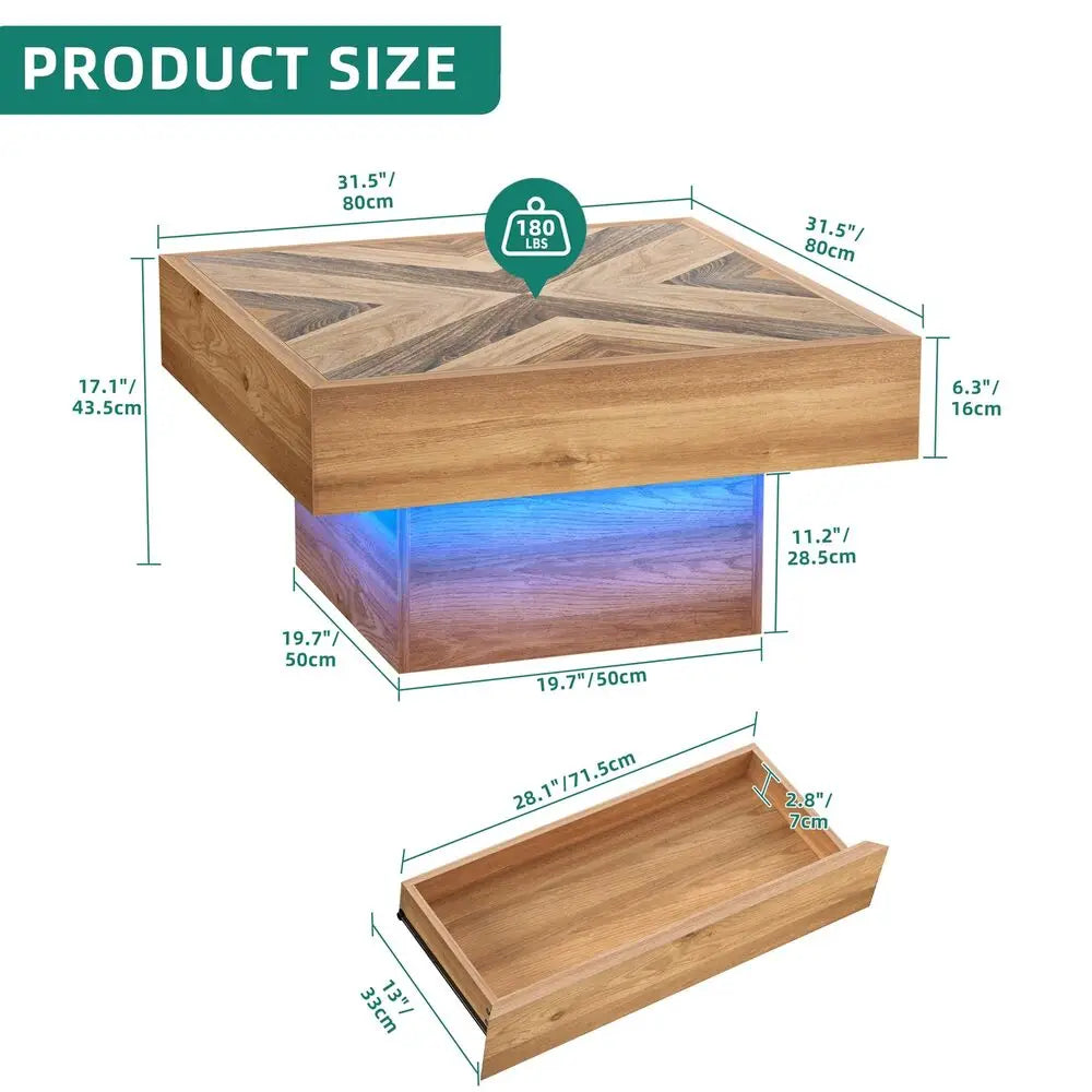 Wooden Square LED Coffee Table