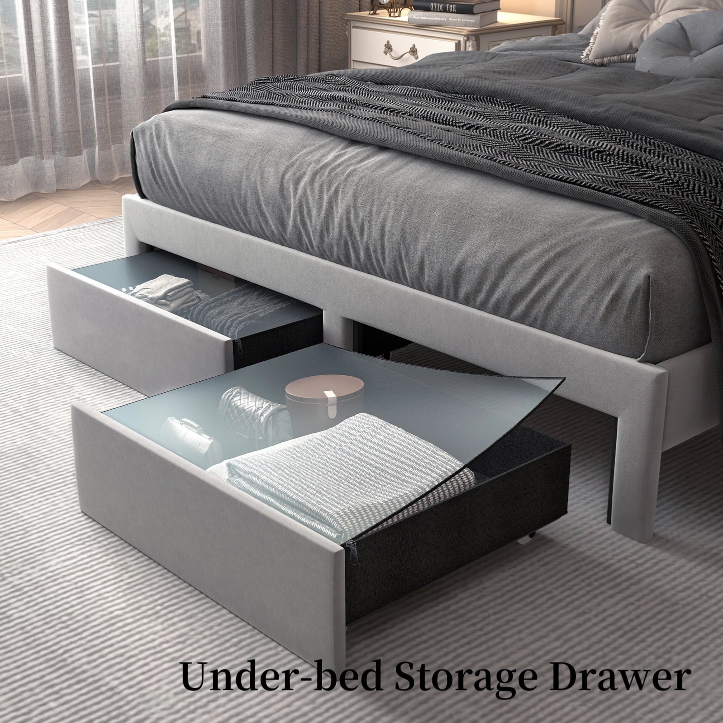 Queen LED Bed Frame with Star Projector