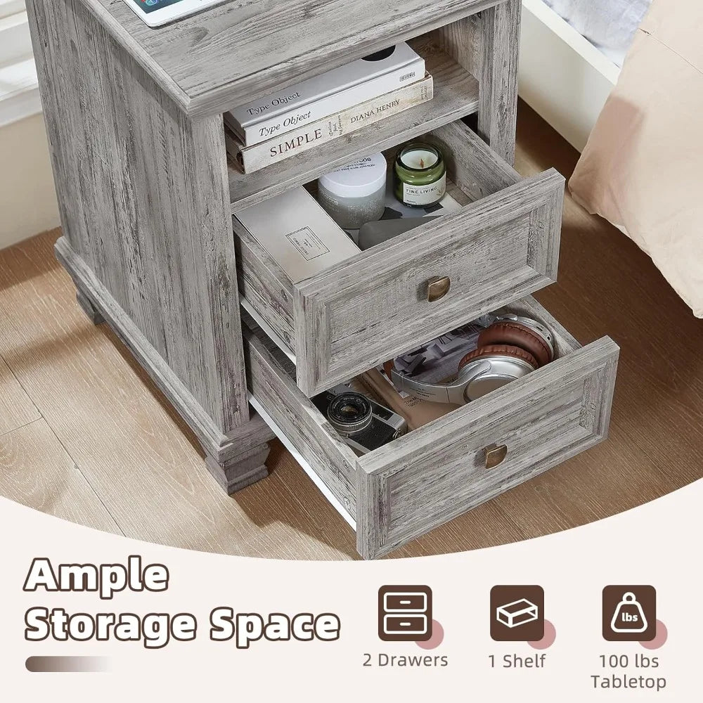 Farmhouse Nightstand with Charging Station - The Decor Authority