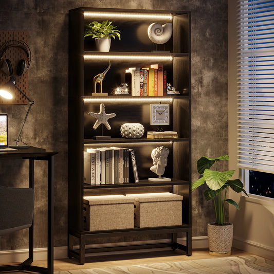 Tall Bookcase Black Bookshelf, 70.8” Large Bookcases Organizer, Heavy Duty Library Bookcase