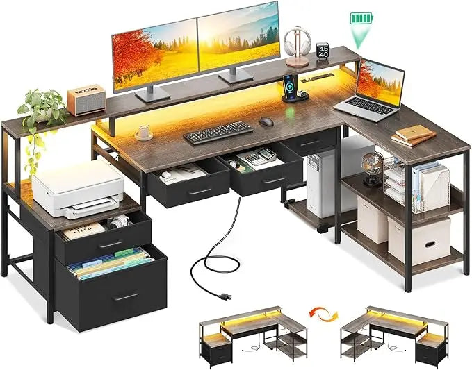 Reversible L-shaped Office and Gaming Desk