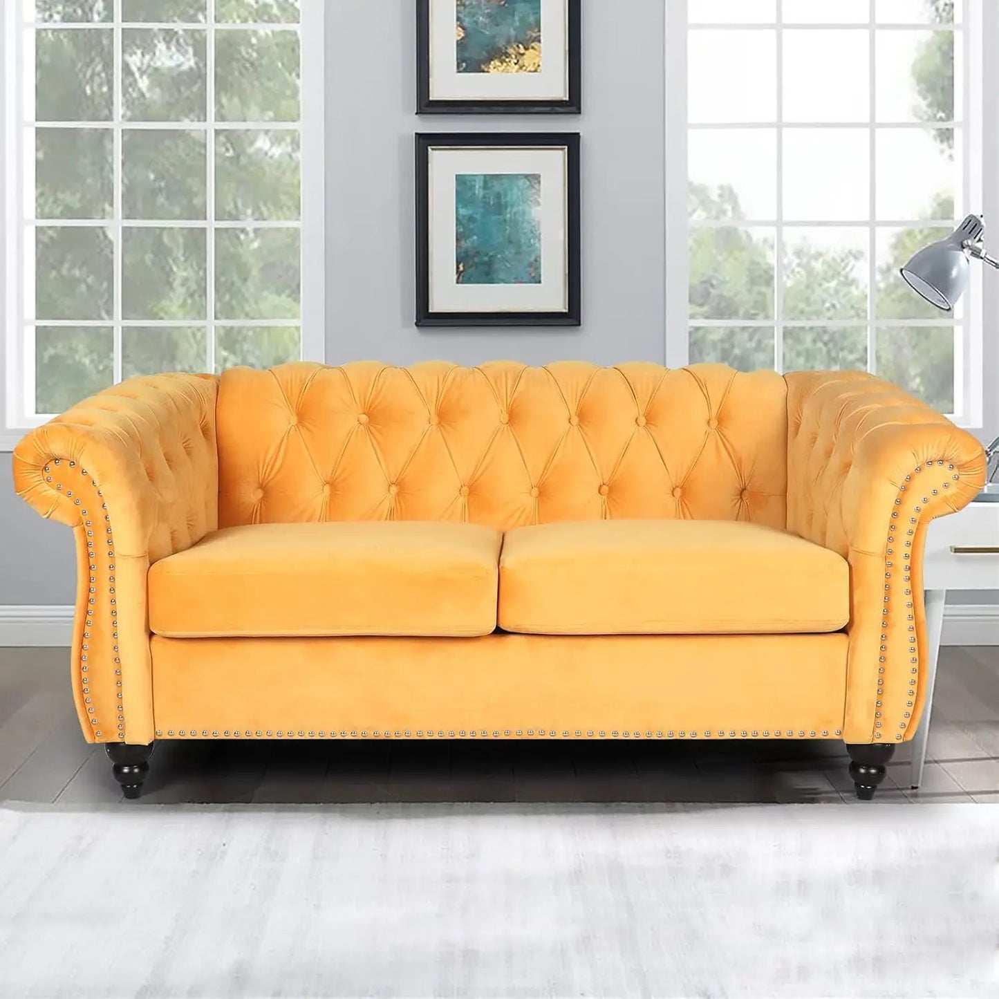 Large Velvet Yellow Sofa