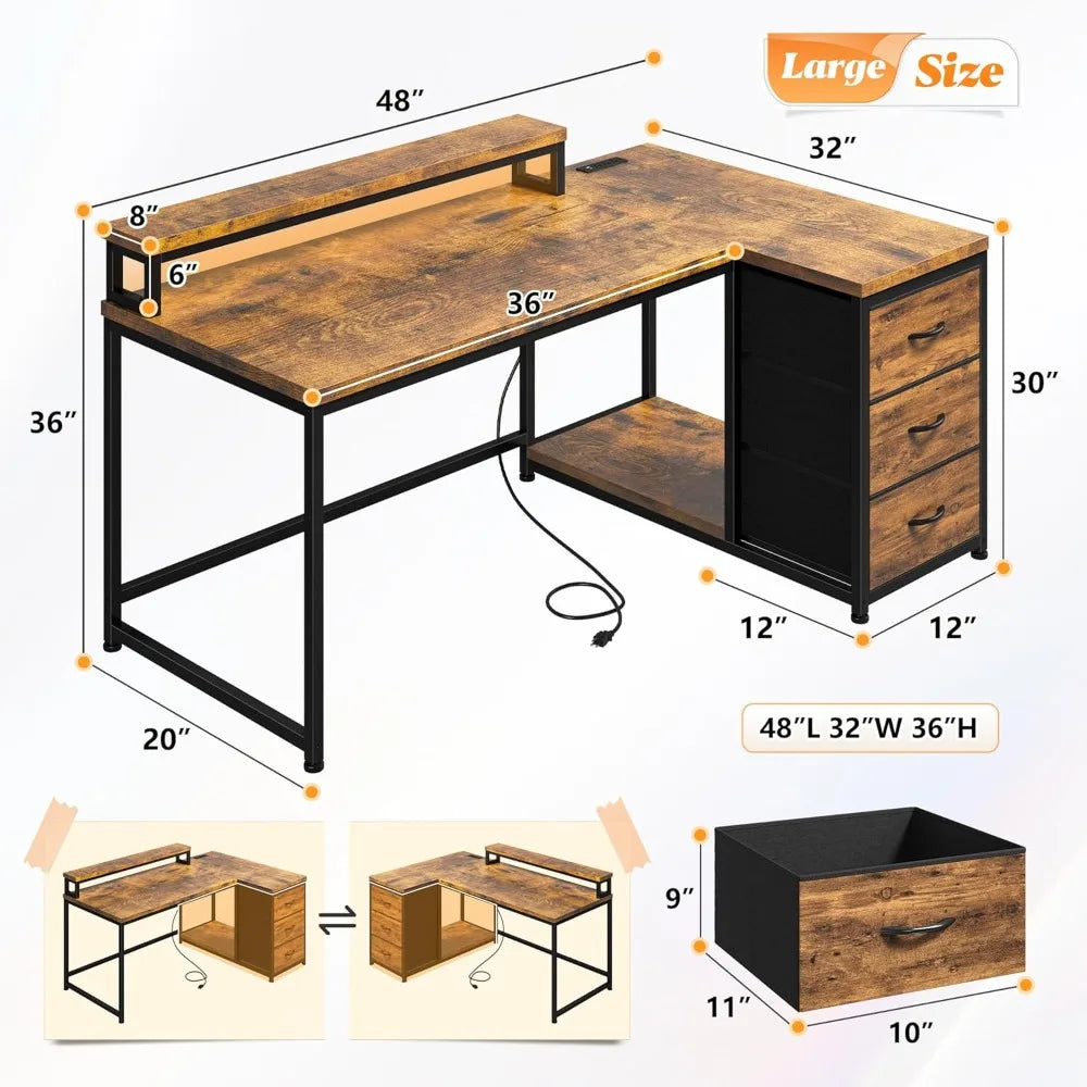 LED Gaming/Office Desk with Outlets