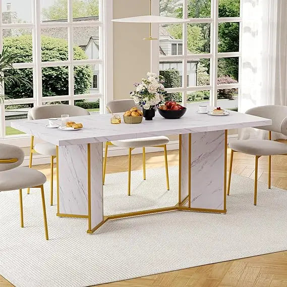Rectangular Gold Metal Frame Dining Table - The Decor Authority