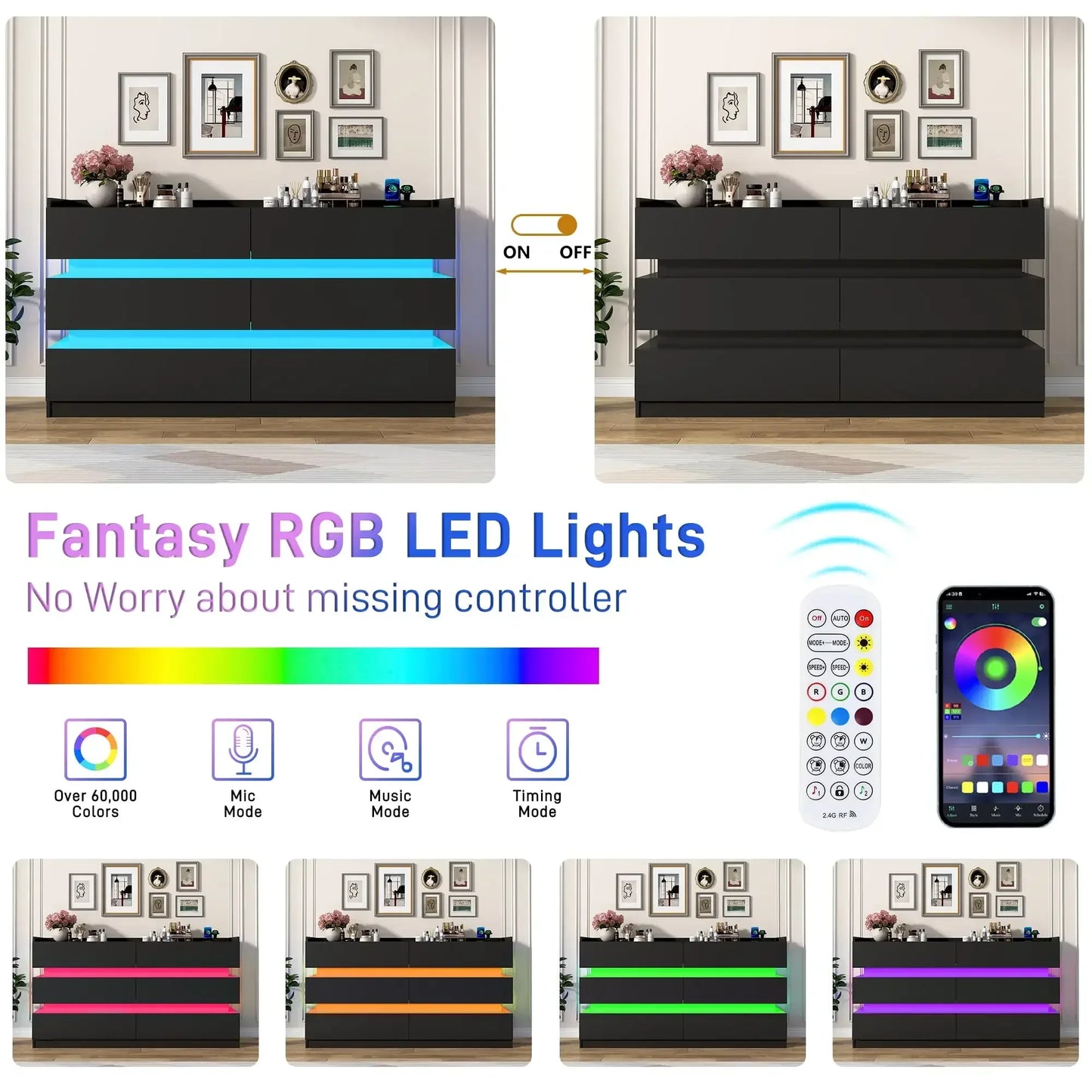 6 Drawer Dresser with LED Lights