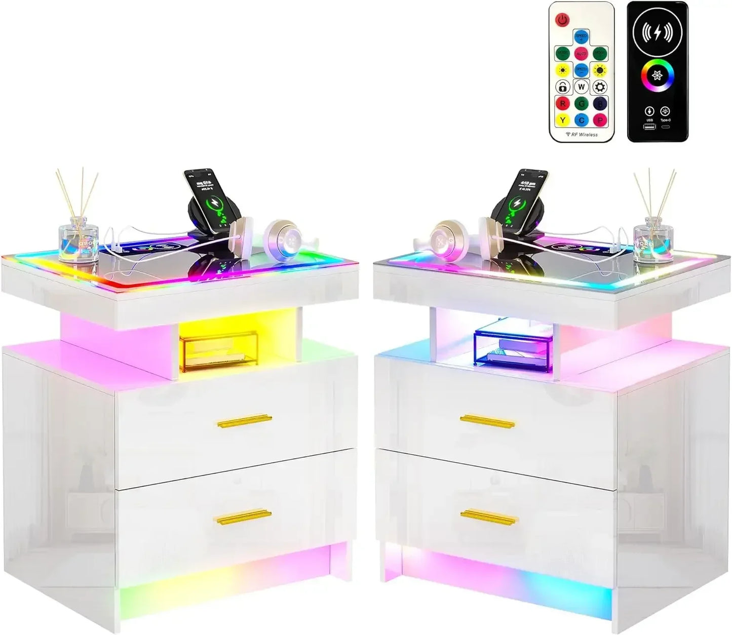 Set of 2 Nightstands with Smart LEDS