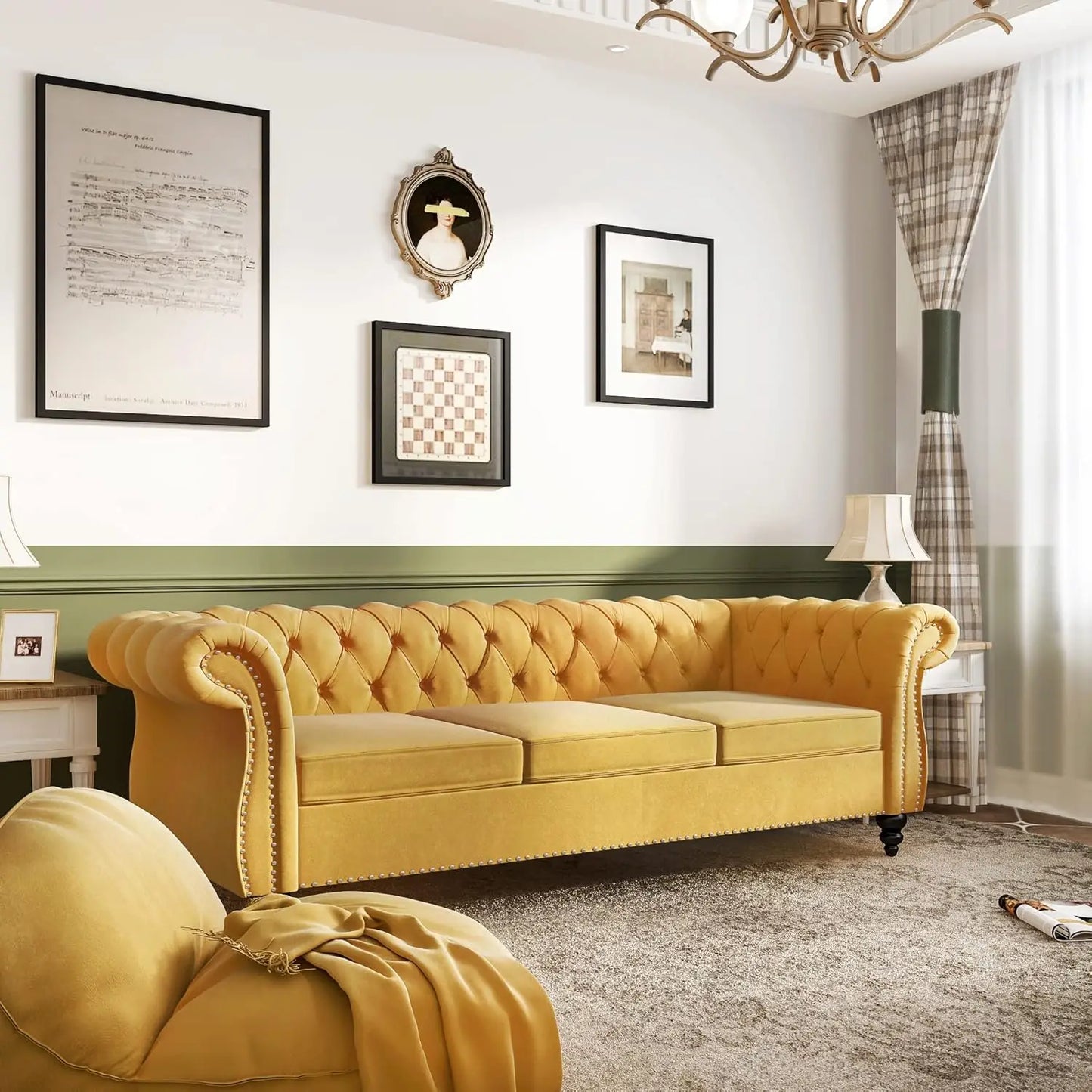 Large Velvet Yellow Sofa