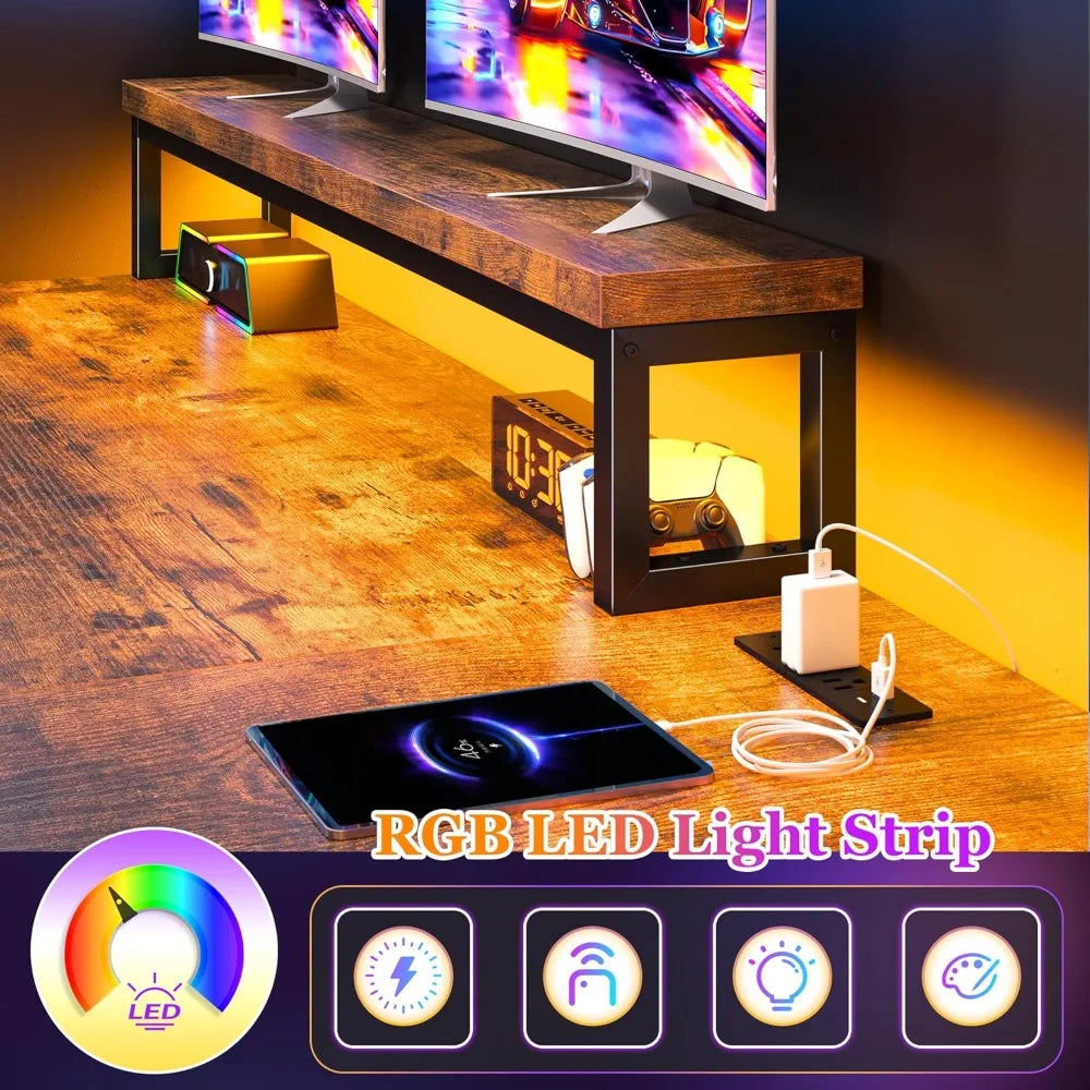 LED Gaming/Office Desk with Outlets