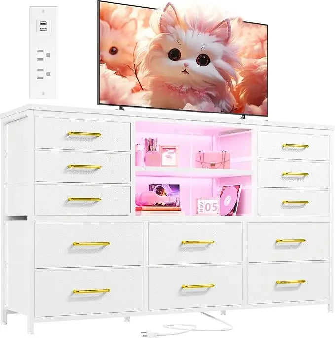 Dresser with LED Lights & Power Outlets