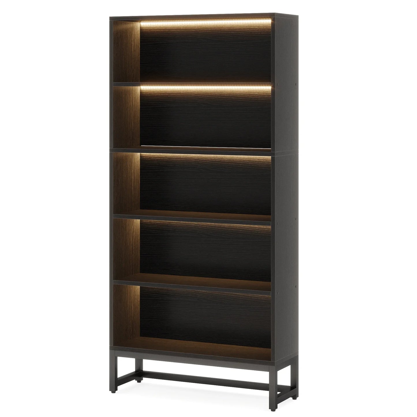 Tall Bookcase Black Bookshelf, 70.8” Large Bookcases Organizer, Heavy Duty Library Bookcase