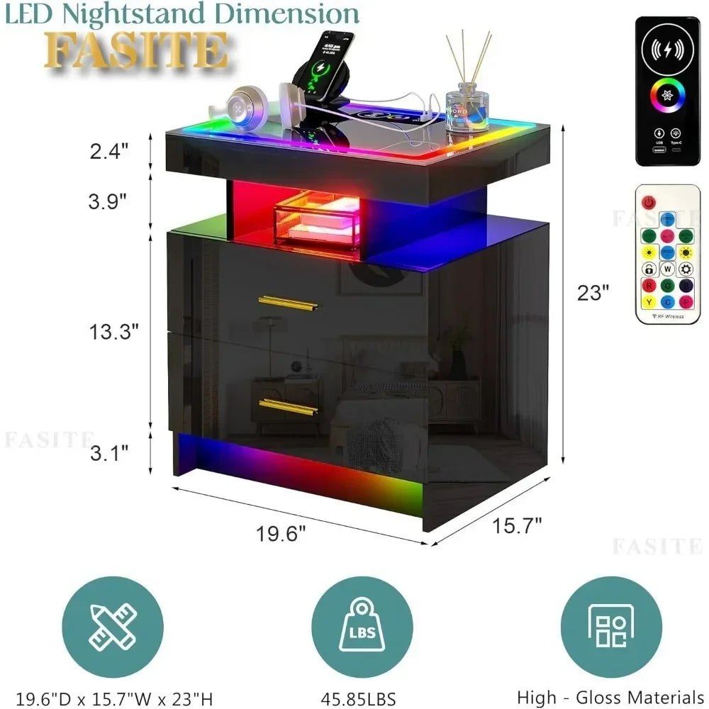 Set of 2 Nightstands with Smart LEDS