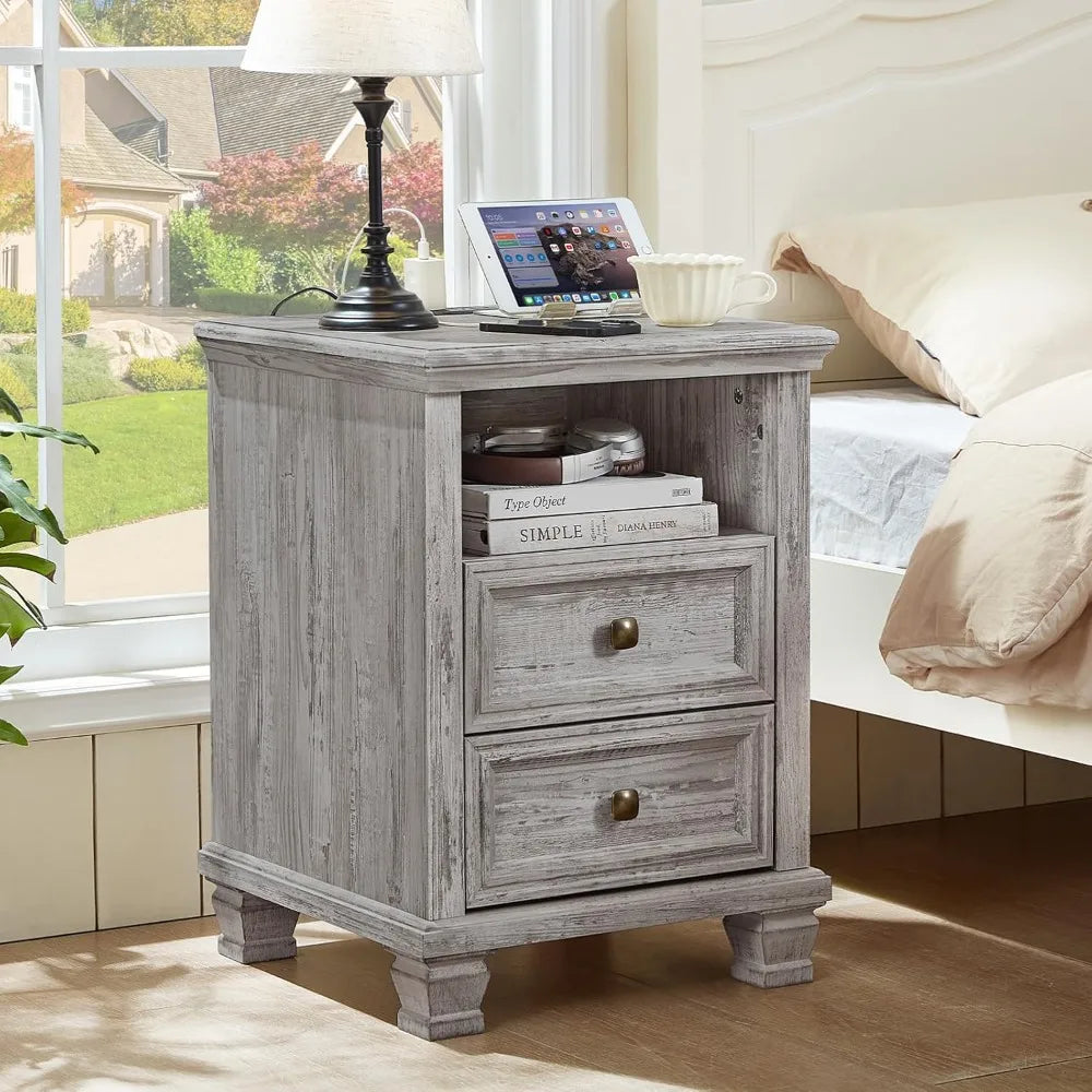 Farmhouse Nightstand with Charging Station - The Decor Authority