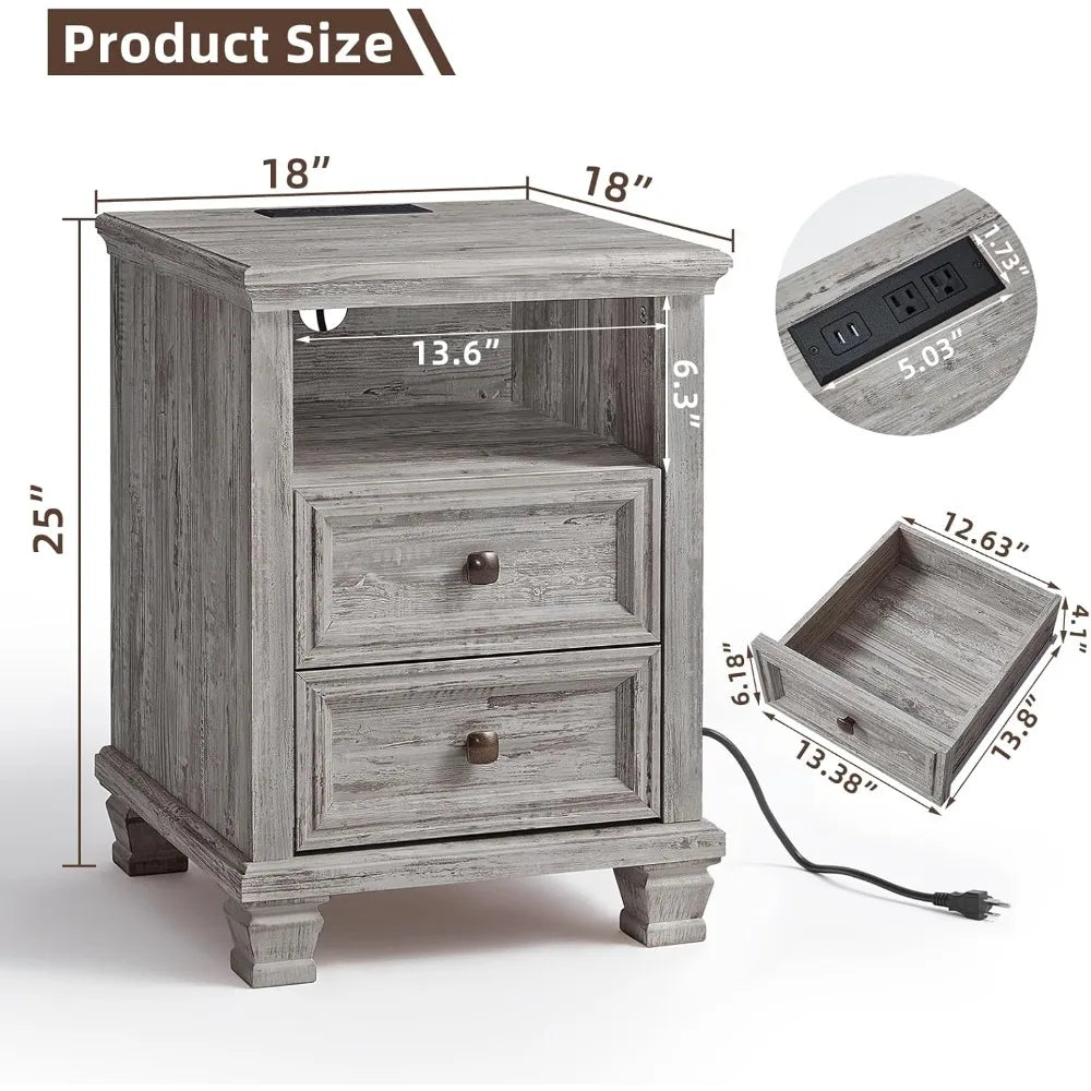 Farmhouse Nightstand with Charging Station - The Decor Authority