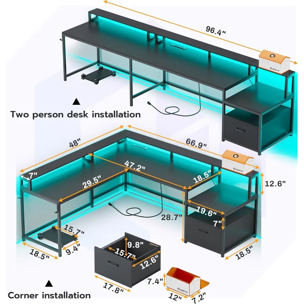 L-shaped gaming/ computer desk w/ LEDs