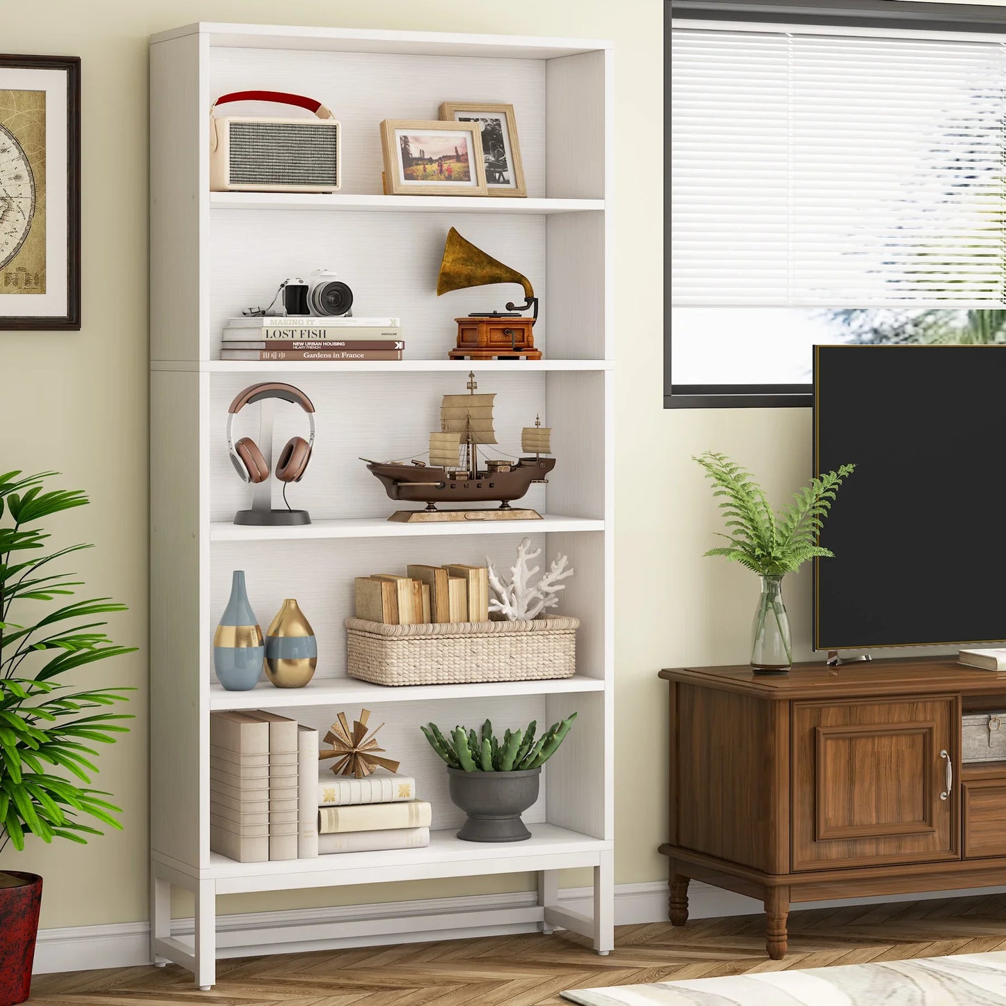 Tall Bookcase Black Bookshelf, 70.8” Large Bookcases Organizer, Heavy Duty Library Bookcase