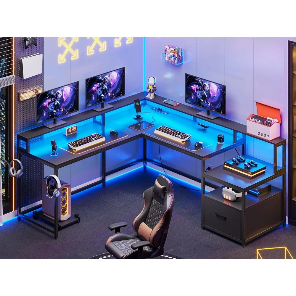 L-shaped gaming/ computer desk w/ LEDs