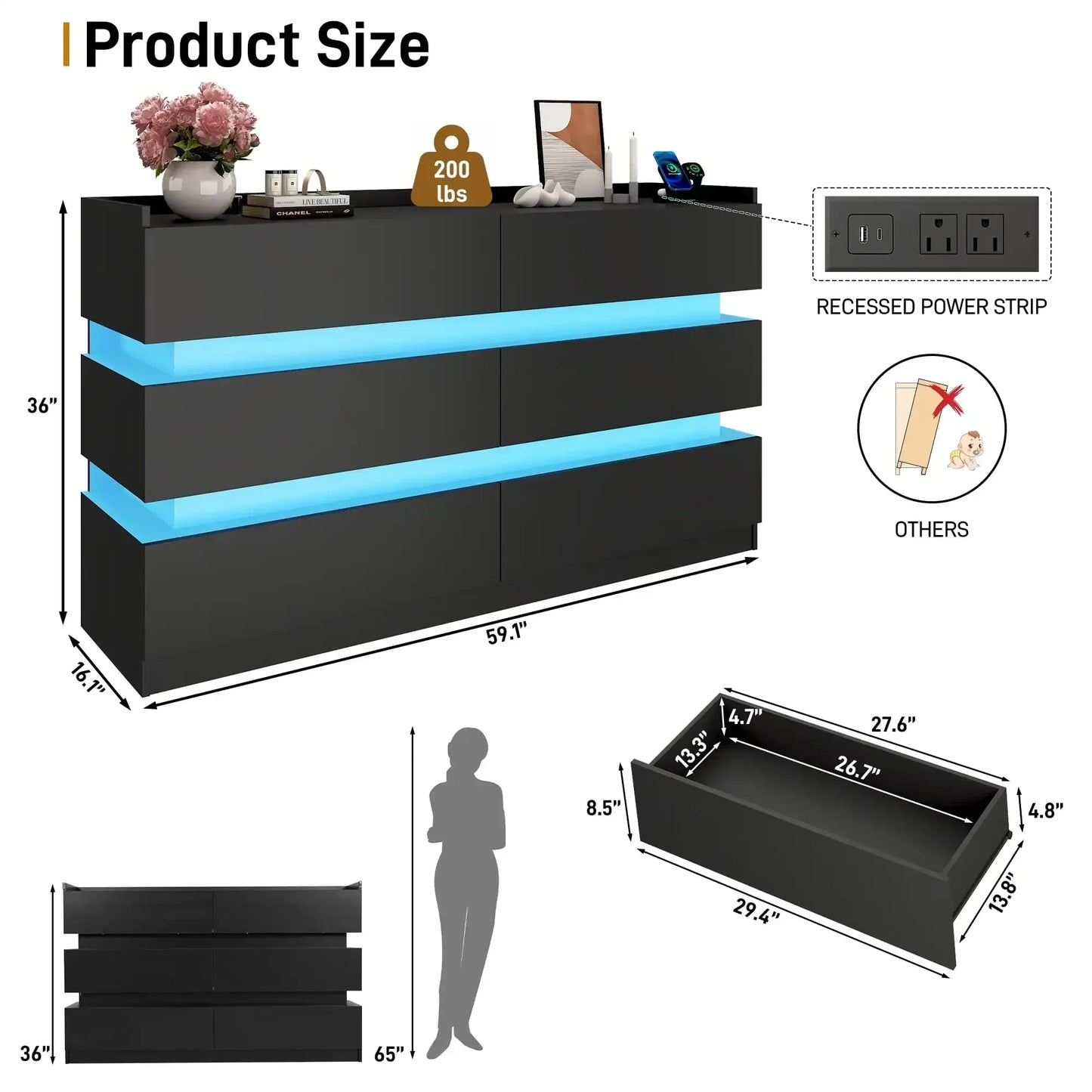 6 Drawer Dresser with LED Lights