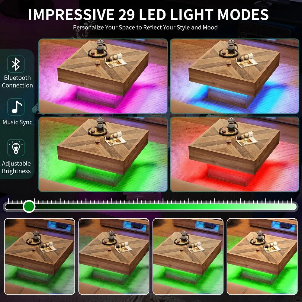 Wooden Square LED Coffee Table