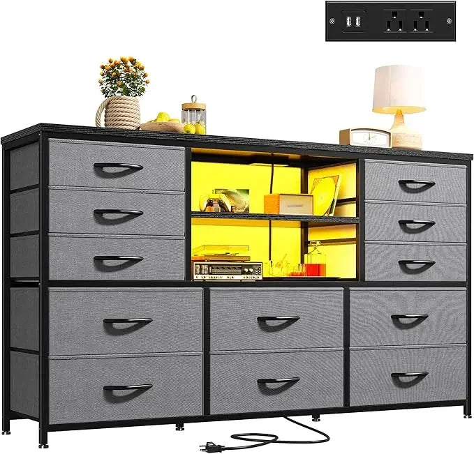 Dresser with LED Lights & Power Outlets
