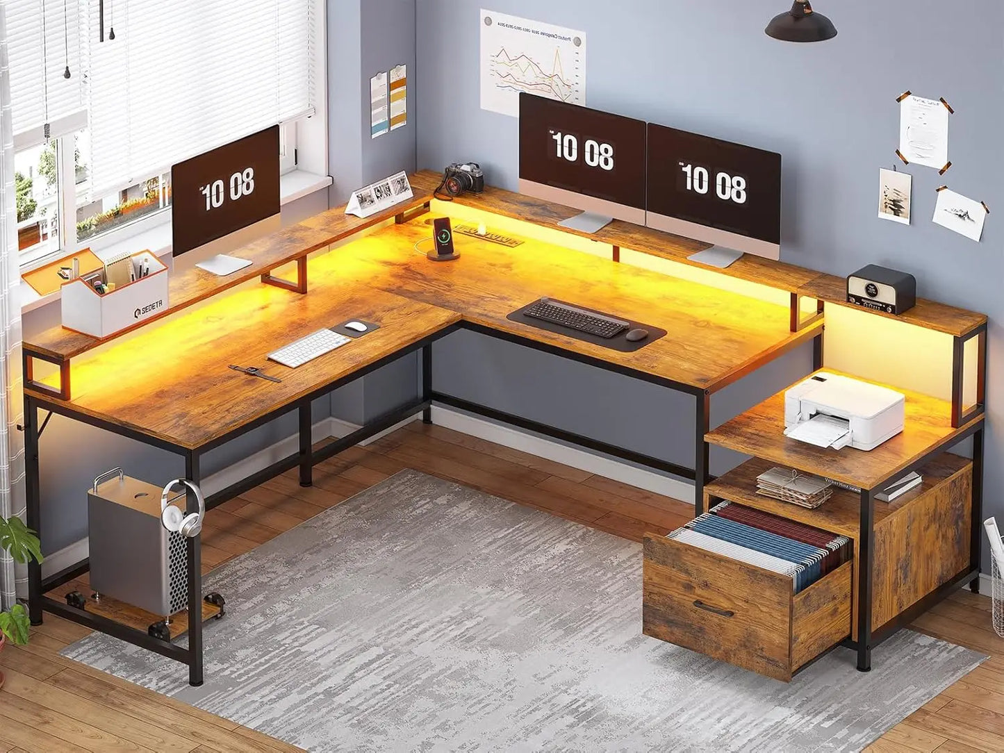 L-shaped gaming/ computer desk w/ LEDs