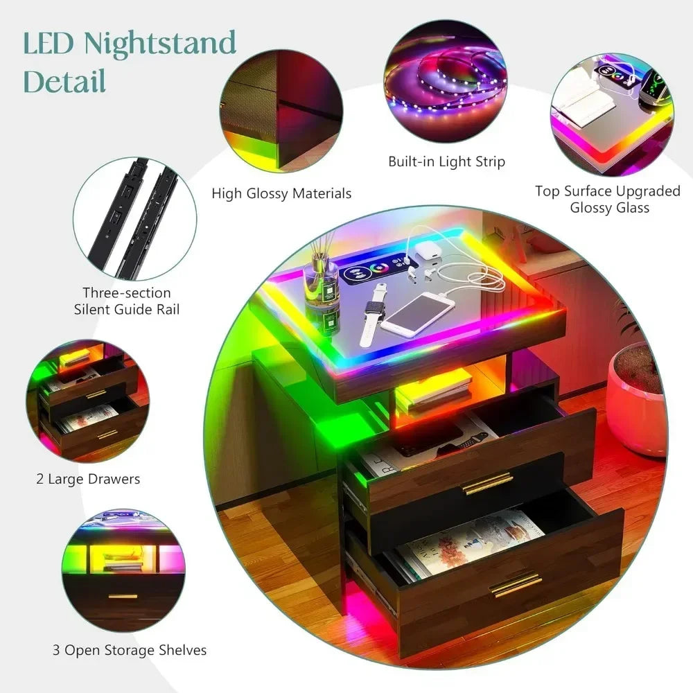 Set of 2 Nightstands with Smart LEDS