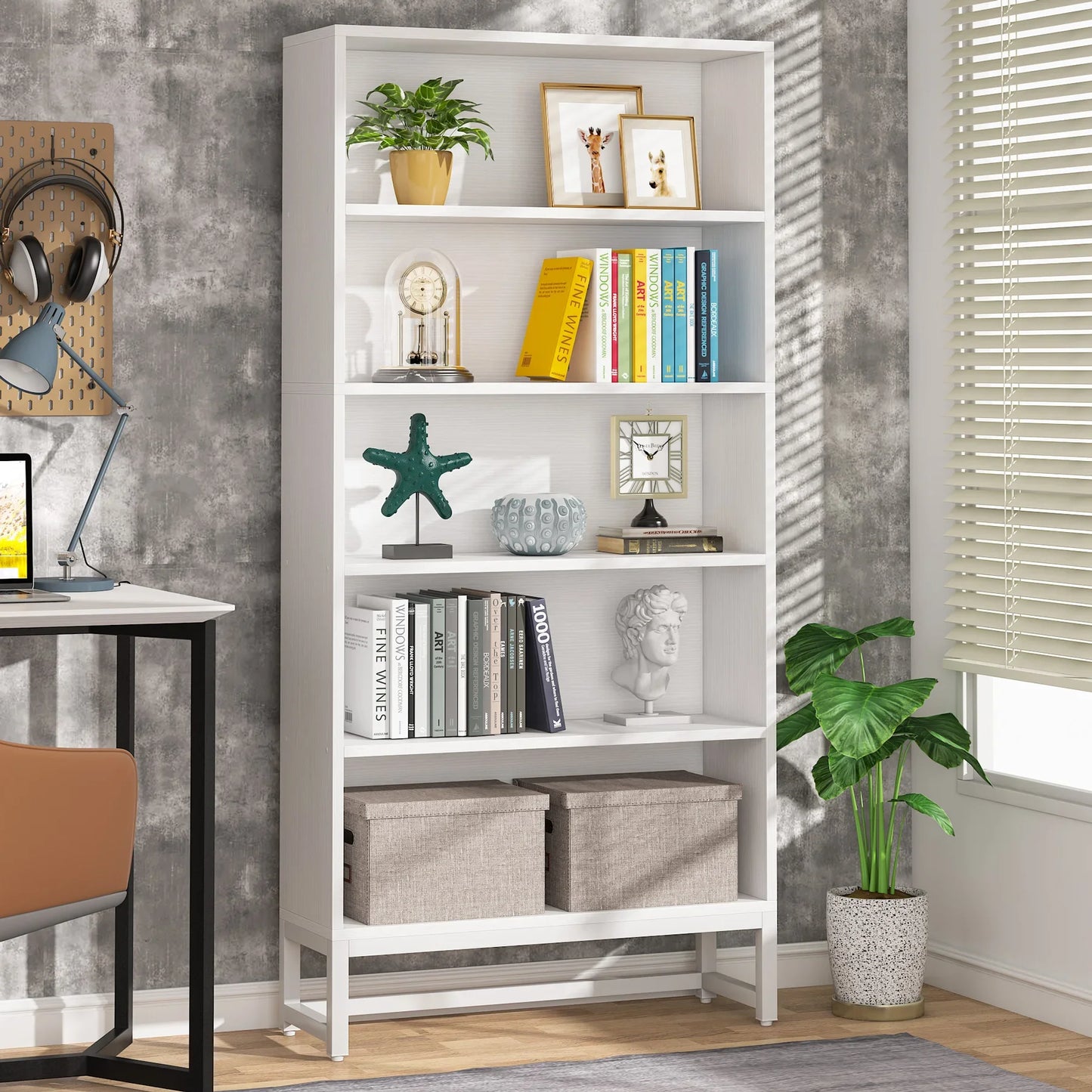 Tall Bookcase Black Bookshelf, 70.8” Large Bookcases Organizer, Heavy Duty Library Bookcase