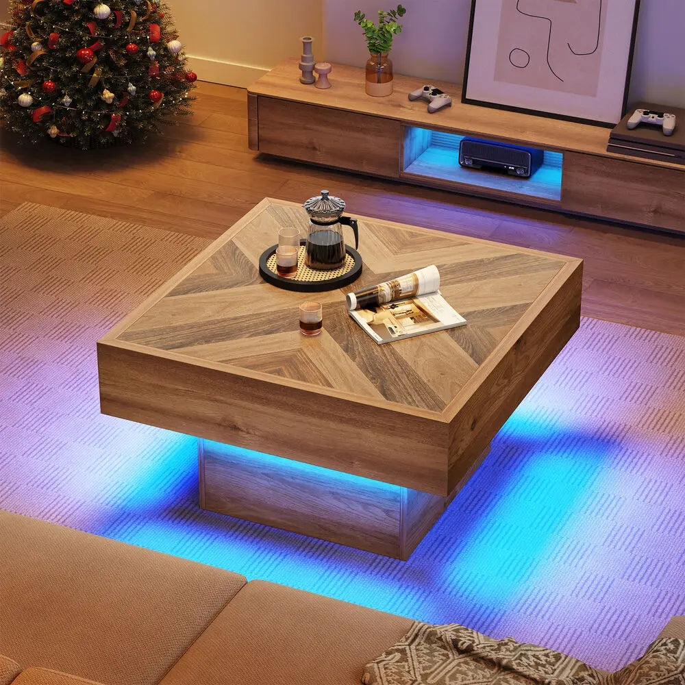 Wooden Square LED Coffee Table