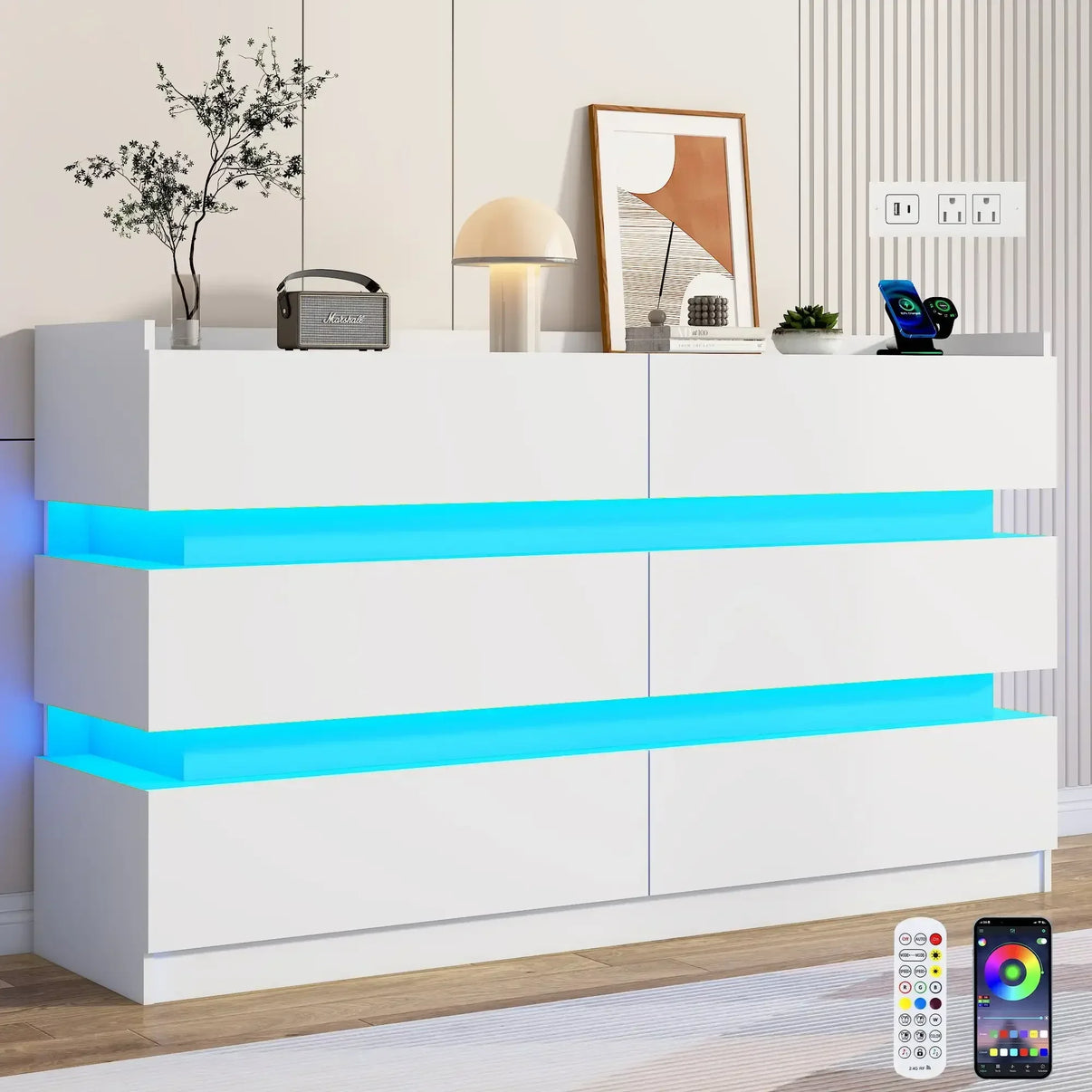 6 Drawer Dresser with LED Lights - The Decor Authority