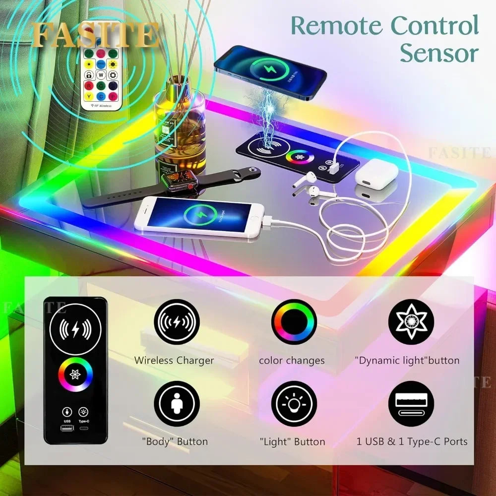 Set of 2 Nightstands with Smart LEDS