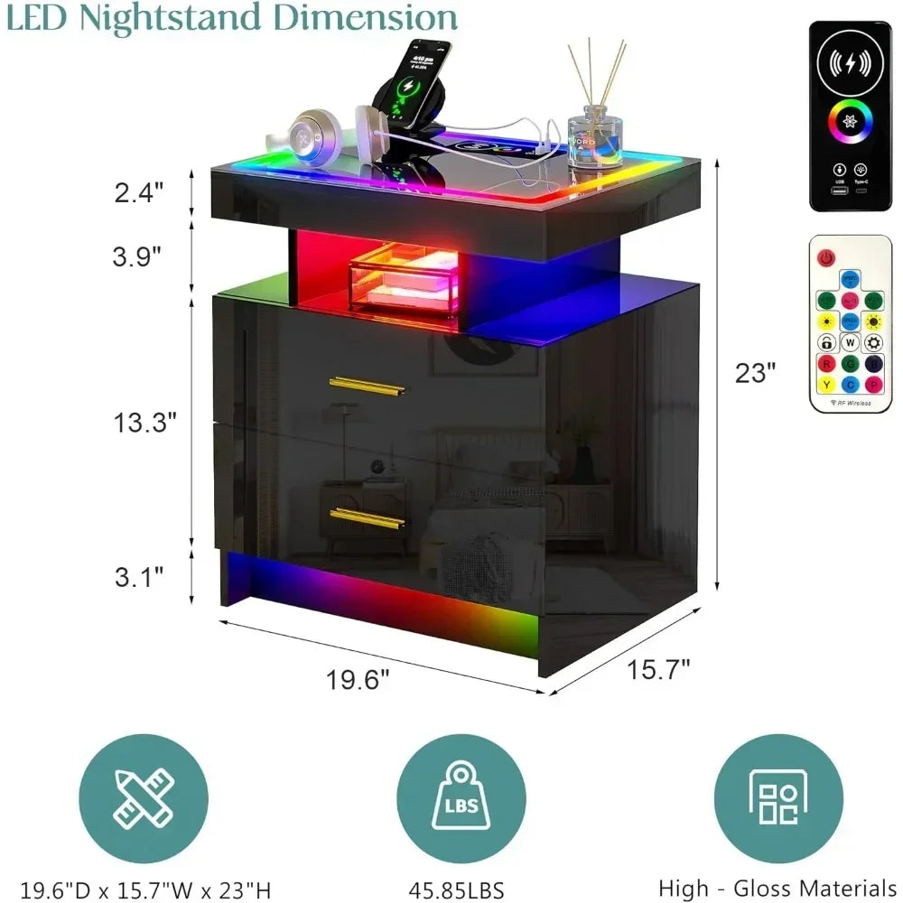 Set of 2 Nightstands with Smart LEDS