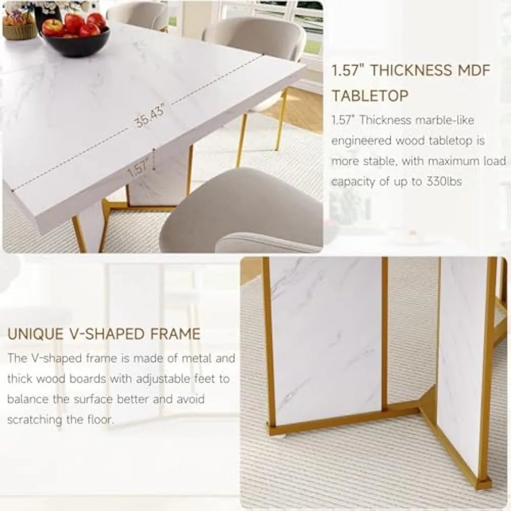 Rectangular Gold Metal Frame Dining Table