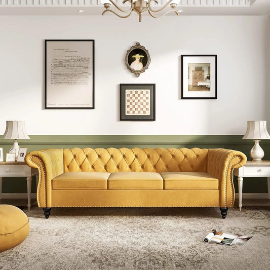 Large Velvet Yellow Sofa