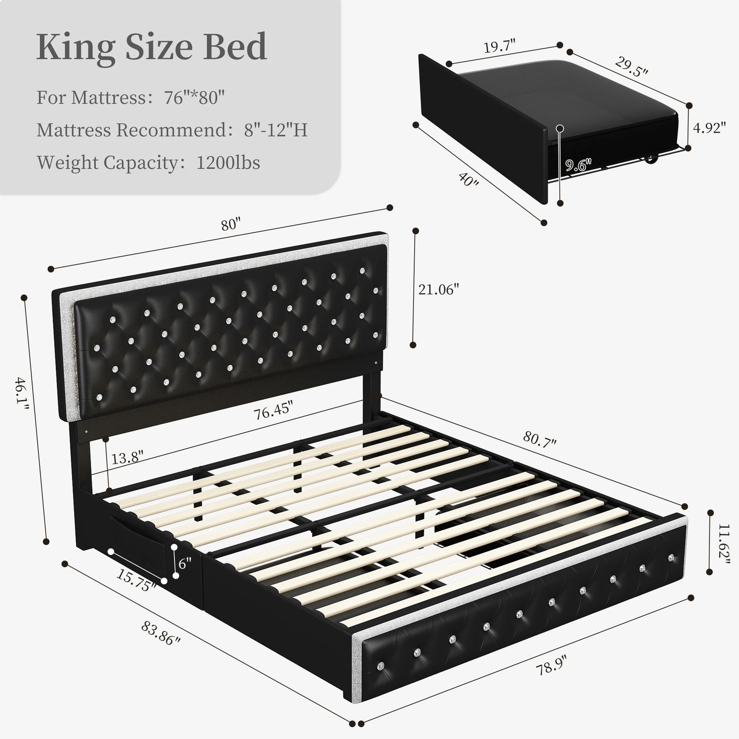 Queen LED Bed Frame with Button headboard