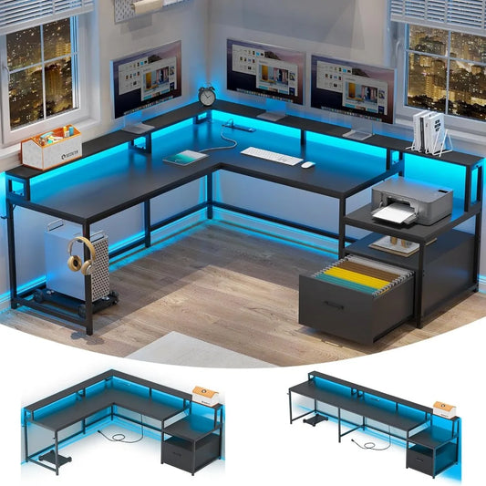 L-shaped gaming/ computer desk w/ LEDs