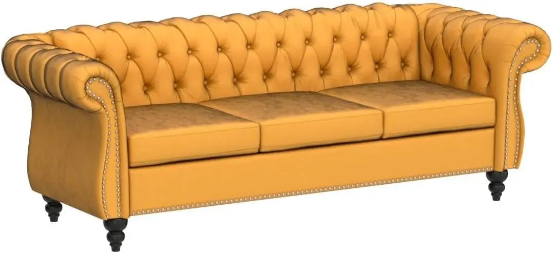 Large Velvet Yellow Sofa