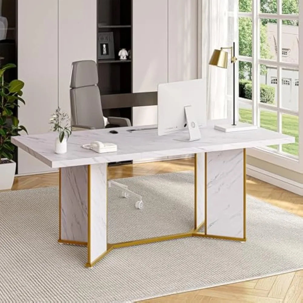 Rectangular Gold Metal Frame Dining Table