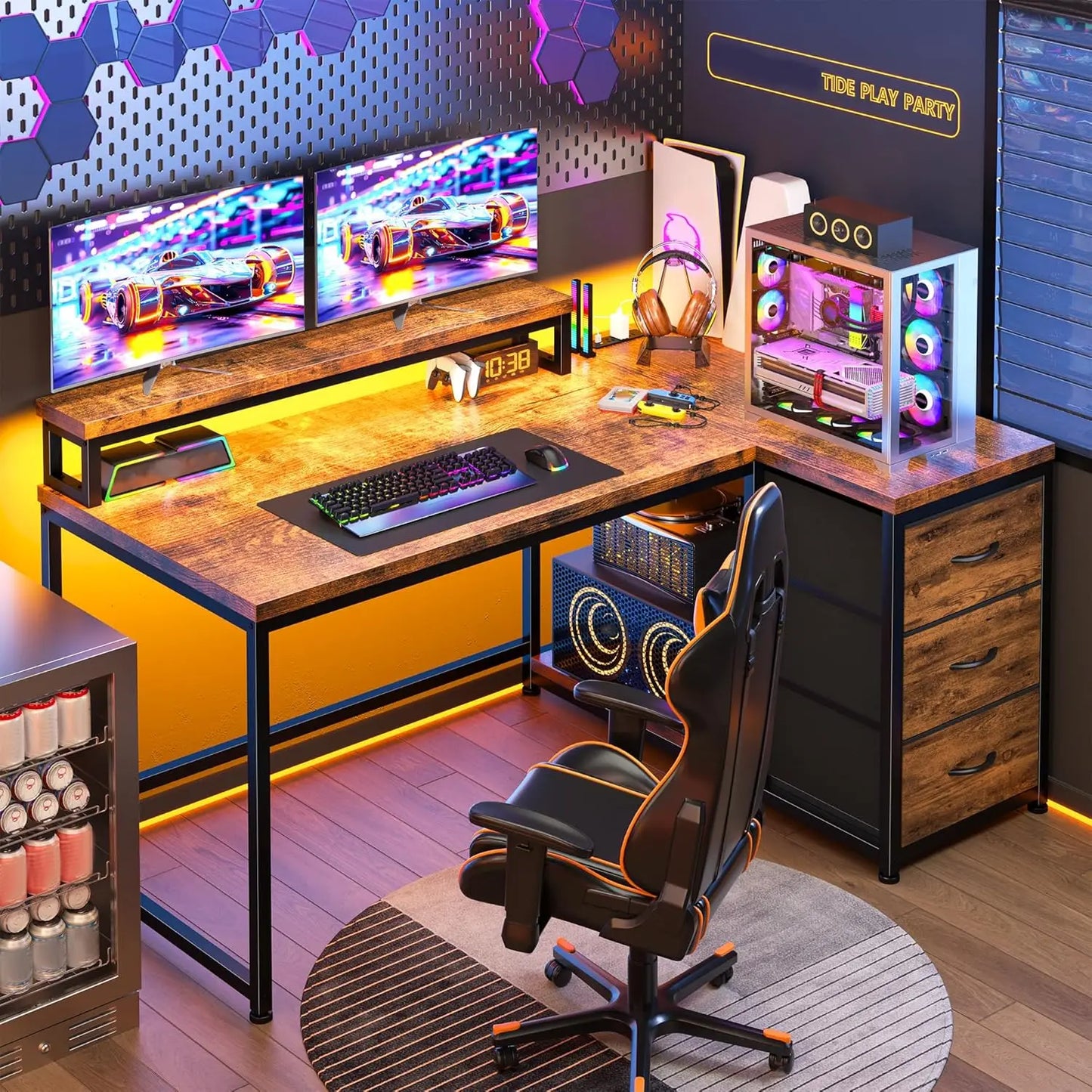 LED Gaming/Office Desk with Outlets