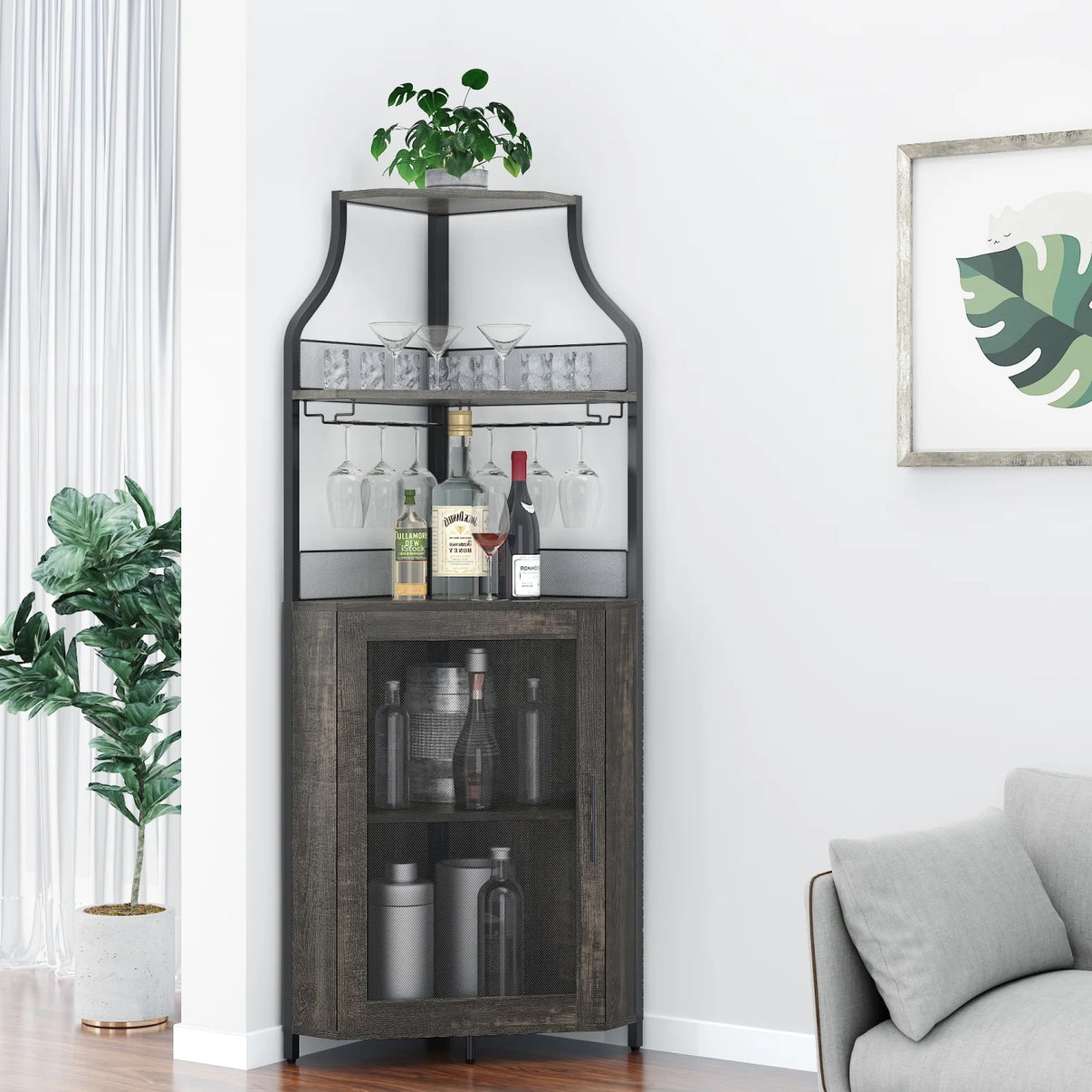 Corner Wine Cabinet with Barn Door - The Decor Authority