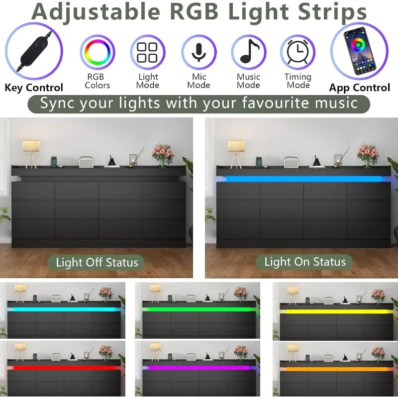 12 Drawer Dresser with LED Lights