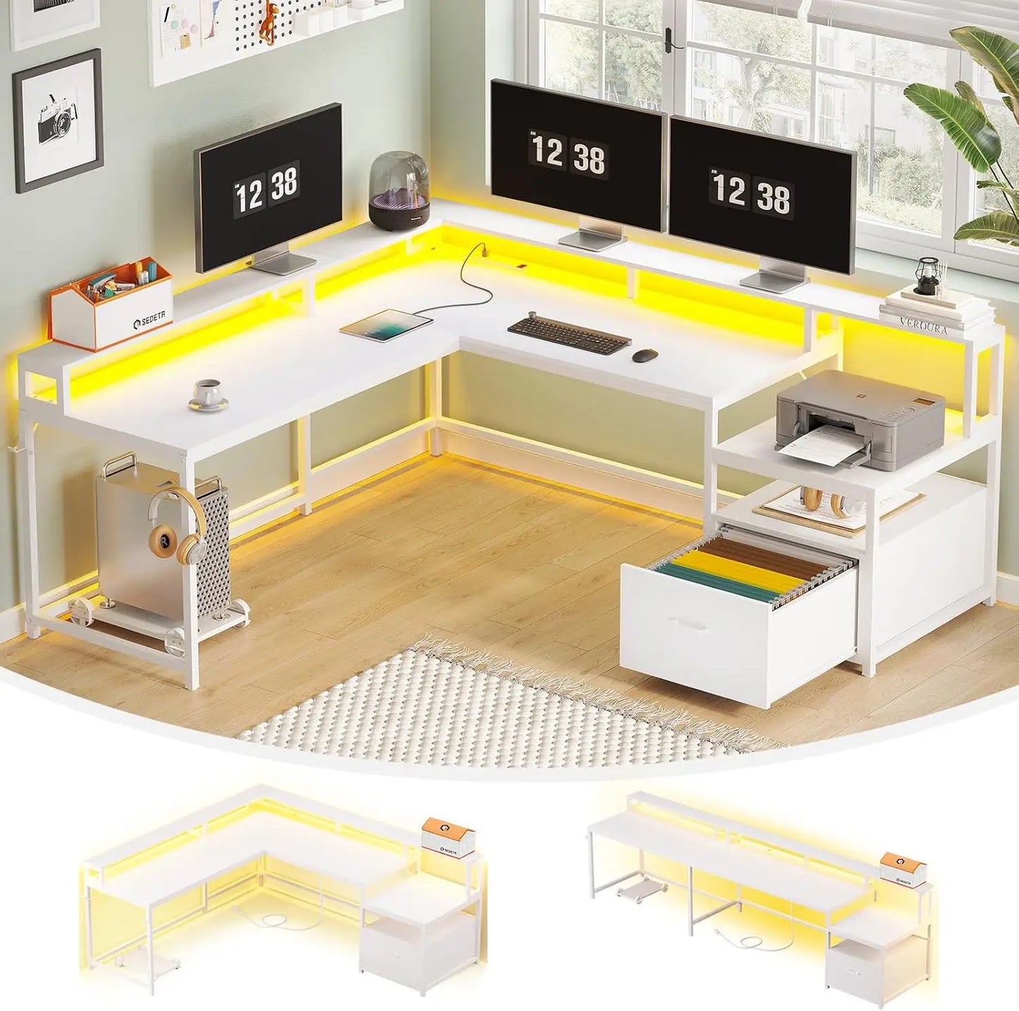 L-shaped gaming/ computer desk w/ LEDs