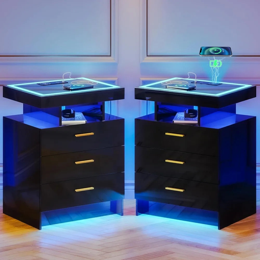 Set of 2 LED Nightstand Set for Modern Bedroom Decor - The Decor Authority