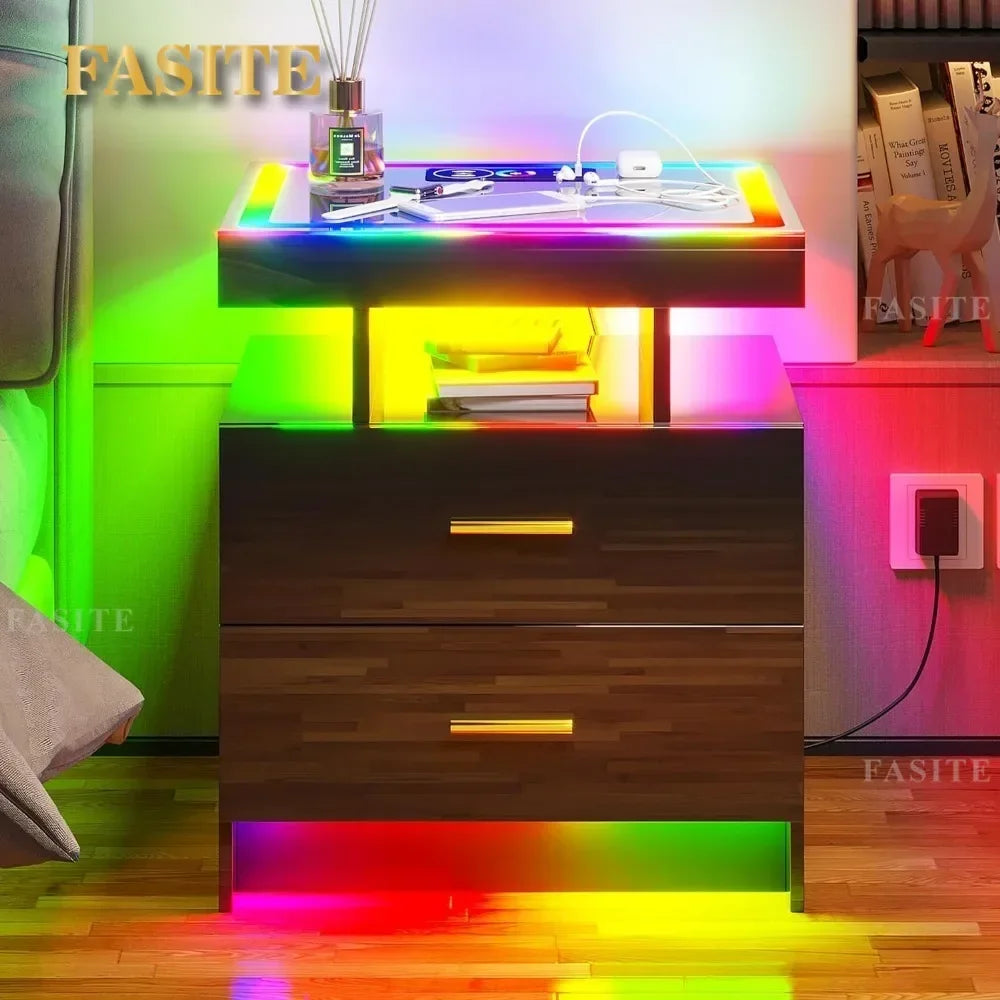 Set of 2 Nightstands with Smart LEDS