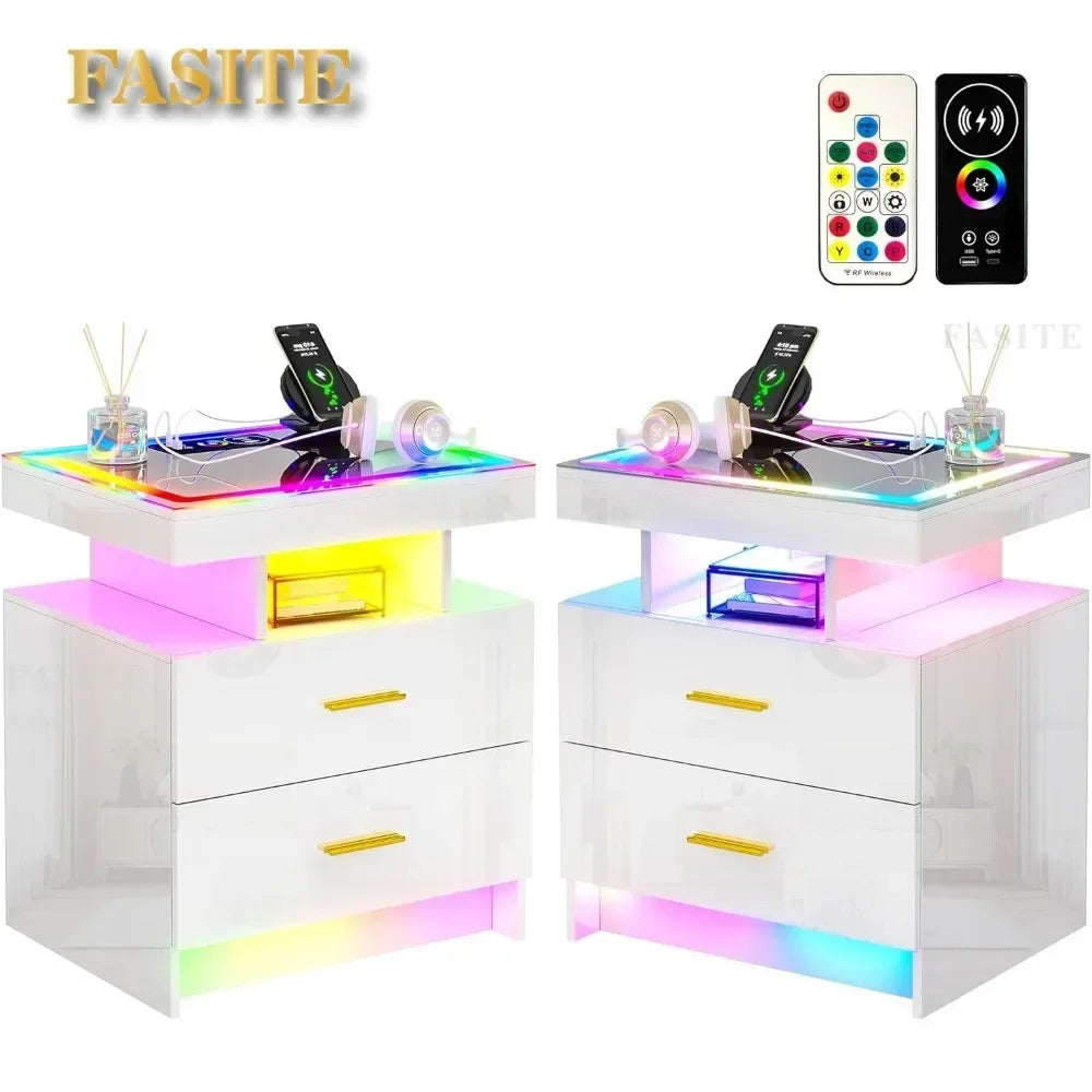Set of 2 Nightstands with Smart LEDS